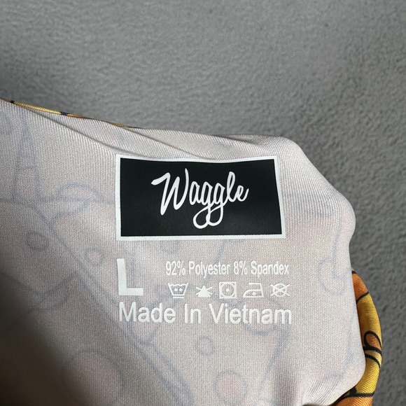 Waggle Polo Shirt Mens Large Yellow Orange Cheese Block AOP Golf Performance - Picture 2 of 7